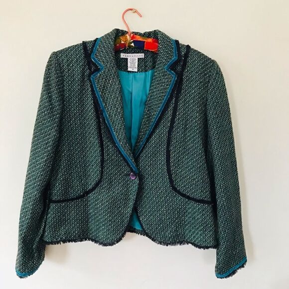 Versailles | blue mix textured jacket blazer with fringe | size 14 - Picture 1 of 7
